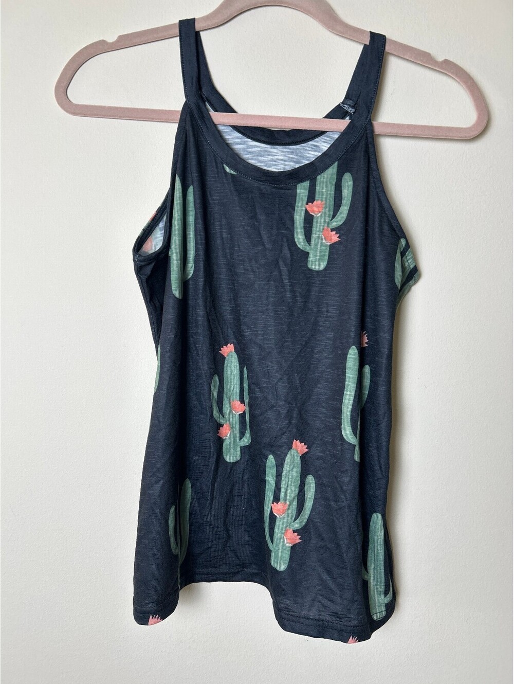 Women’s Cactus Print Tank Top Small Black Southwest Desert Sleeveless Cami